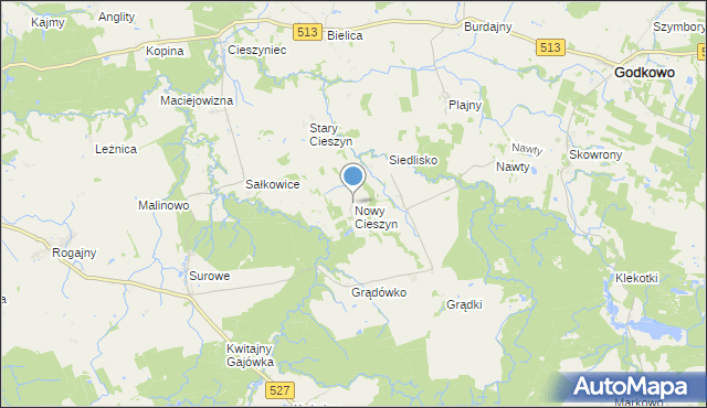 mapa Nowy Cieszyn, Nowy Cieszyn na mapie Targeo